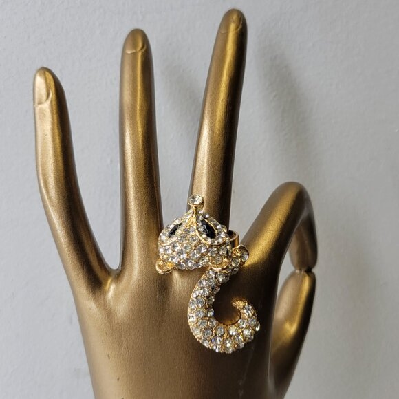 Gold and Crystal Fox Ring - Picture 6 of 7
